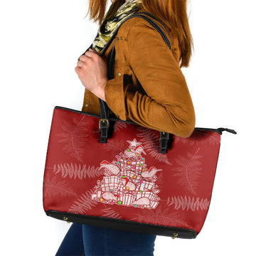 New Zealand Christmas Leather Tote Bag Silver Fern Mix Kiwi Bird Ver02 LT7