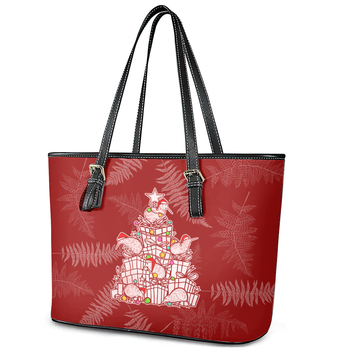 New Zealand Christmas Leather Tote Bag Silver Fern Mix Kiwi Bird Ver02 LT7
