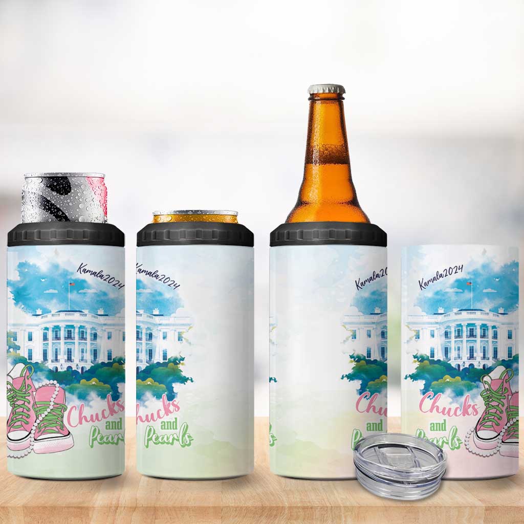 Chucks N Pearls 2024 4 in 1 Can Cooler Tumbler Pink Green Rocking The World LT7