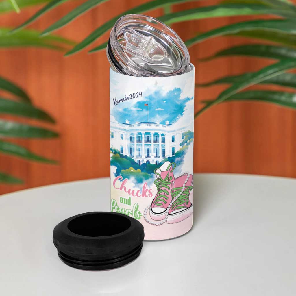 Chucks N Pearls 2024 4 in 1 Can Cooler Tumbler Pink Green Rocking The World LT7