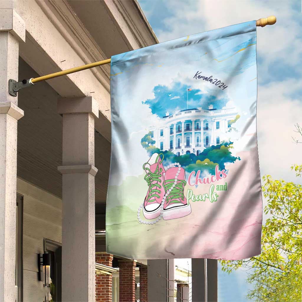 Chucks N Pearls 2024 Garden Flag Pink Green Rocking The World LT7