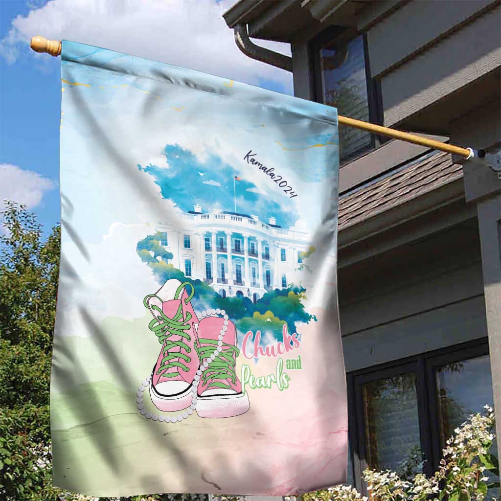 Chucks N Pearls 2024 Garden Flag Pink Green Rocking The World LT7
