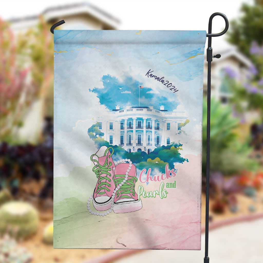 Chucks N Pearls 2024 Garden Flag Pink Green Rocking The World LT7