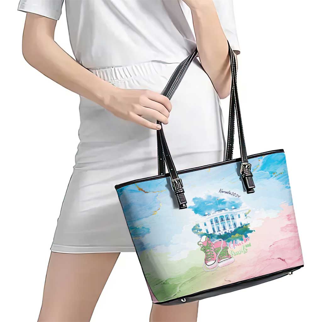 Chucks N Pearls 2024 Leather Tote Bag Pink Green Rocking The World LT7