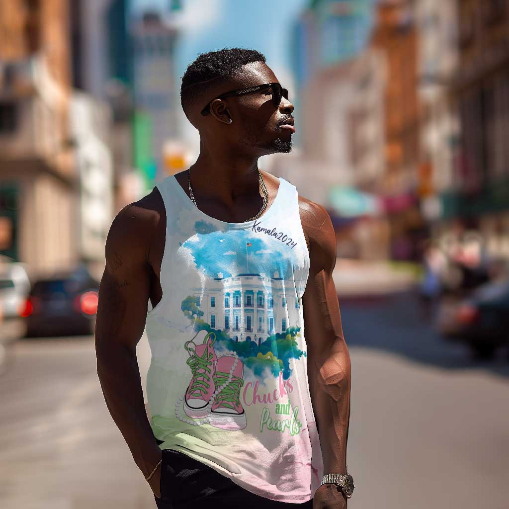 Chucks N Pearls 2024 Men Tank Top Pink Green Rocking The World LT7