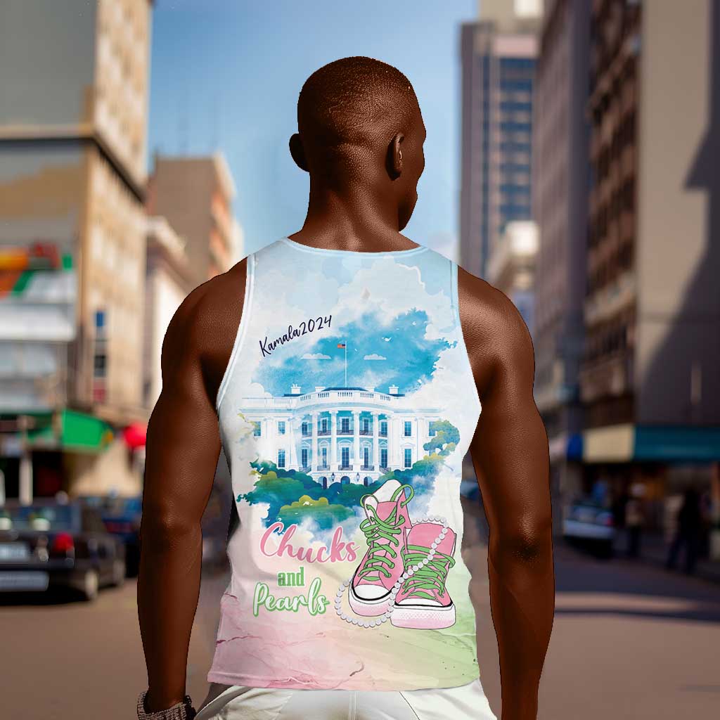 Chucks N Pearls 2024 Men Tank Top Pink Green Rocking The World LT7