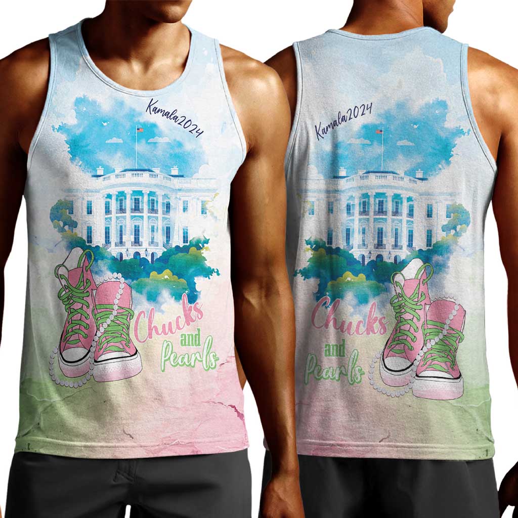 Chucks N Pearls 2024 Men Tank Top Pink Green Rocking The World LT7
