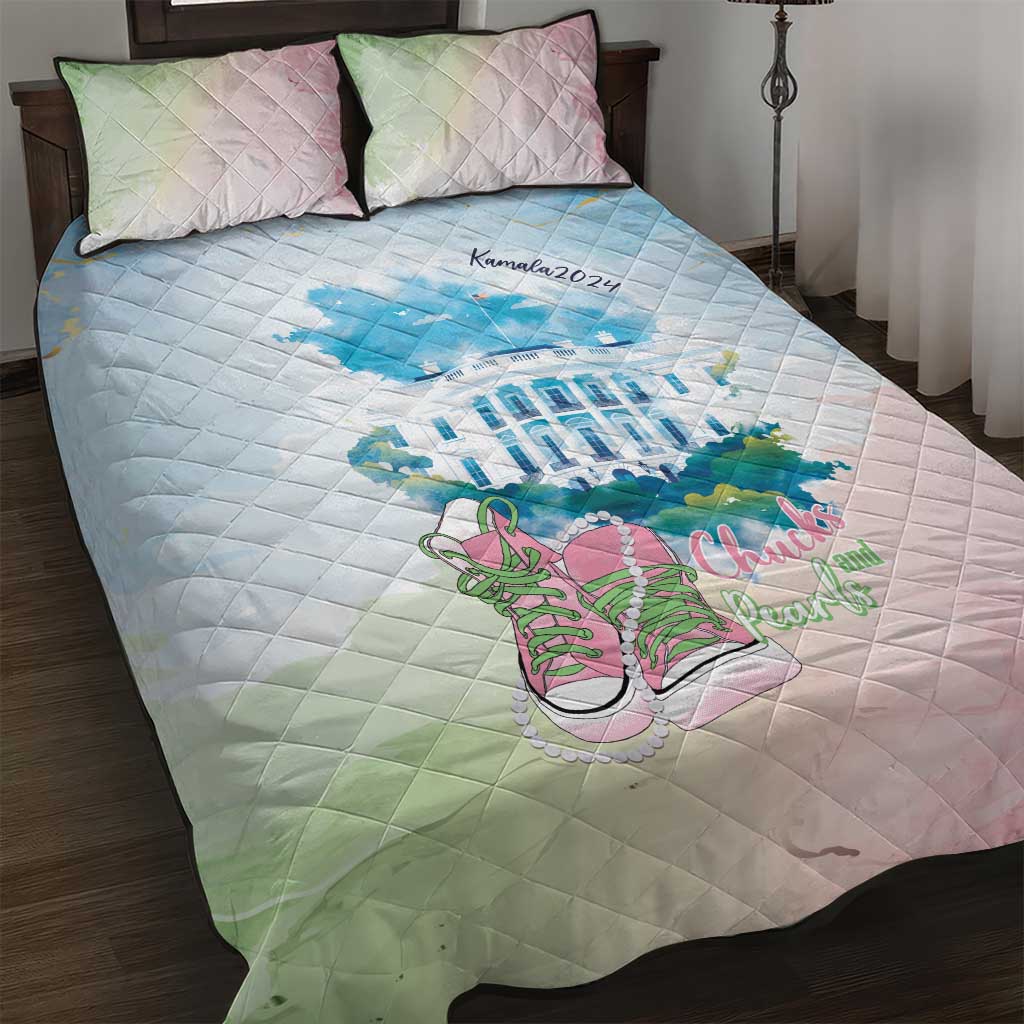 Chucks N Pearls 2024 Quilt Bed Set Pink Green Rocking The World LT7