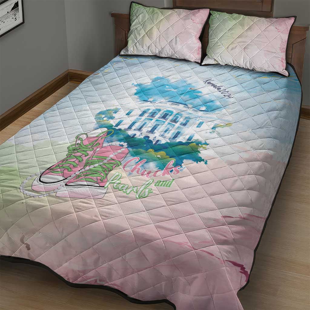 Chucks N Pearls 2024 Quilt Bed Set Pink Green Rocking The World LT7