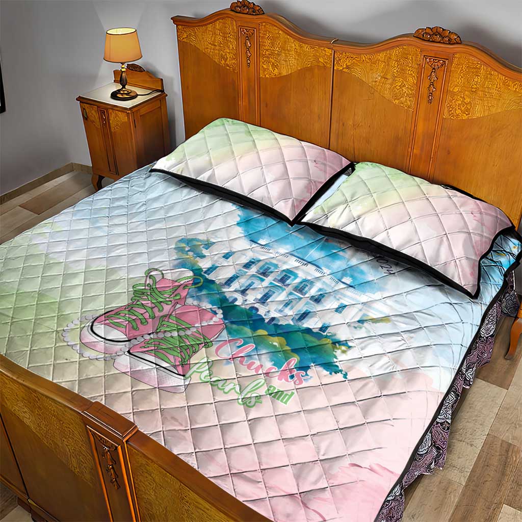 Chucks N Pearls 2024 Quilt Bed Set Pink Green Rocking The World LT7