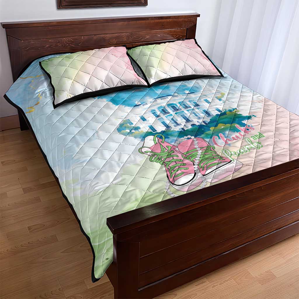 Chucks N Pearls 2024 Quilt Bed Set Pink Green Rocking The World LT7