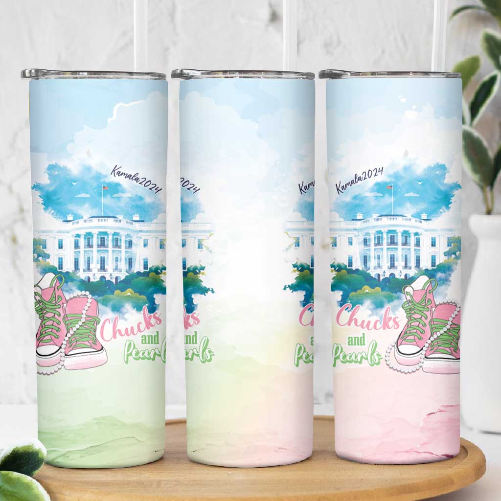 Chucks N Pearls 2024 Skinny Tumbler Pink Green Rocking The World LT7