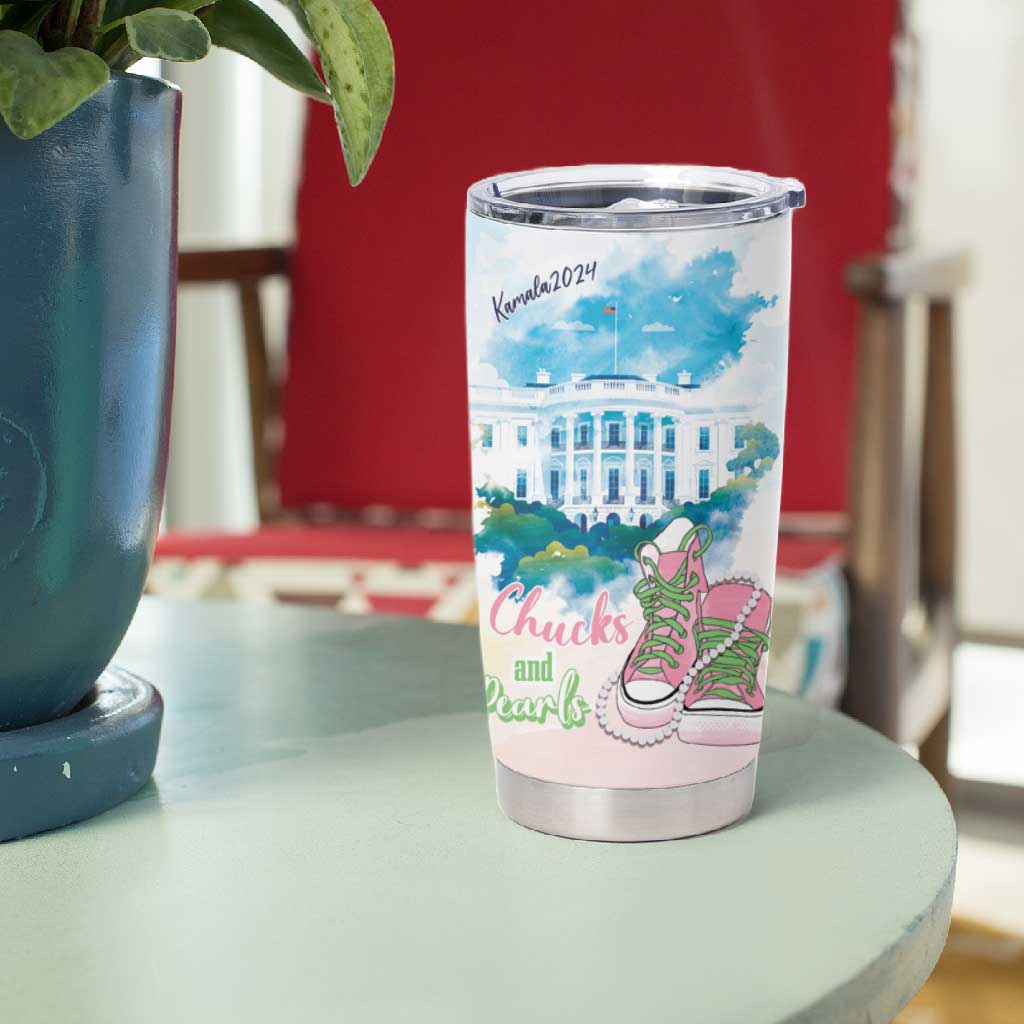 Chucks N Pearls 2024 Tumbler Cup Pink Green Rocking The World LT7