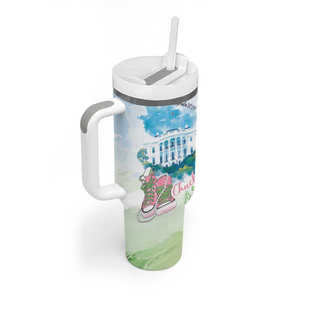Chucks N Pearls 2024 Tumbler With Handle Pink Green Rocking The World LT7