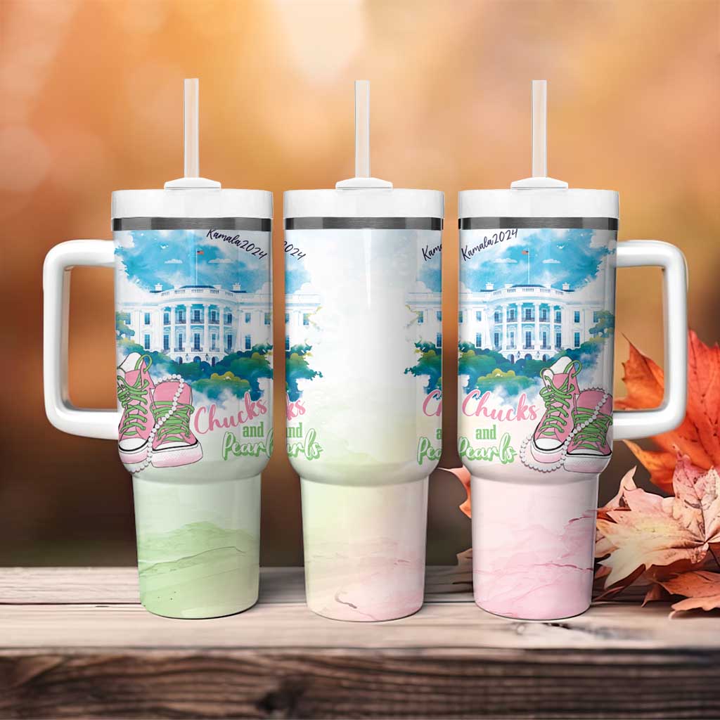 Chucks N Pearls 2024 Tumbler With Handle Pink Green Rocking The World LT7