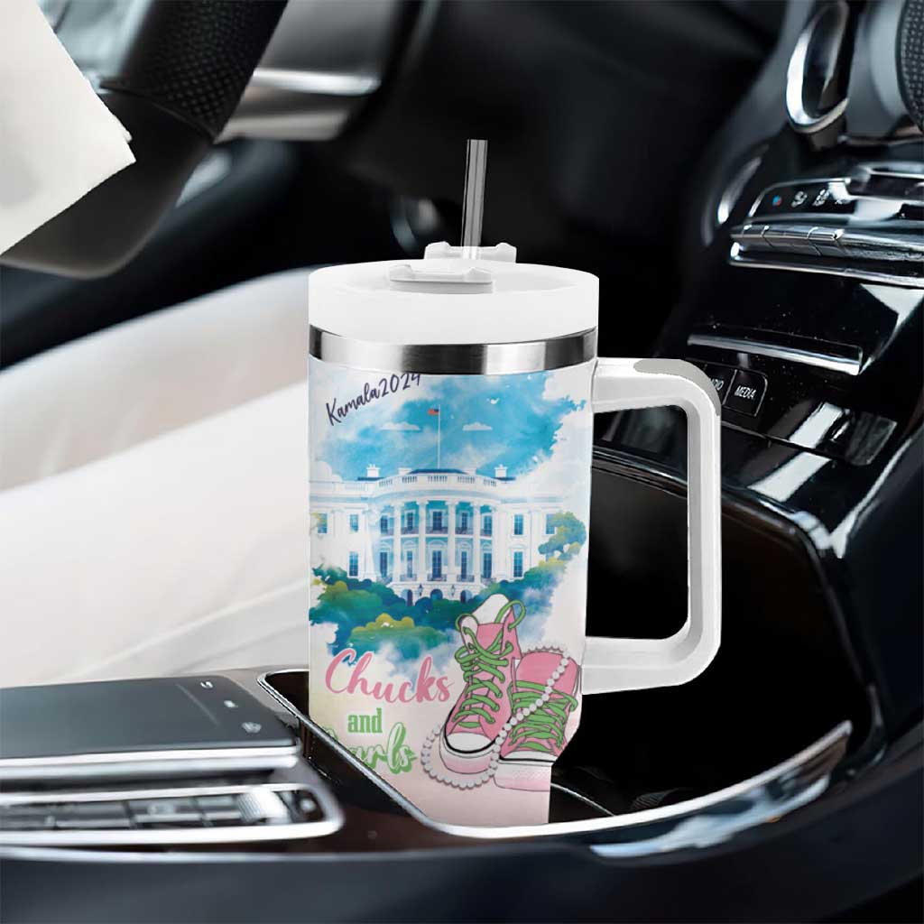 Chucks N Pearls 2024 Tumbler With Handle Pink Green Rocking The World LT7