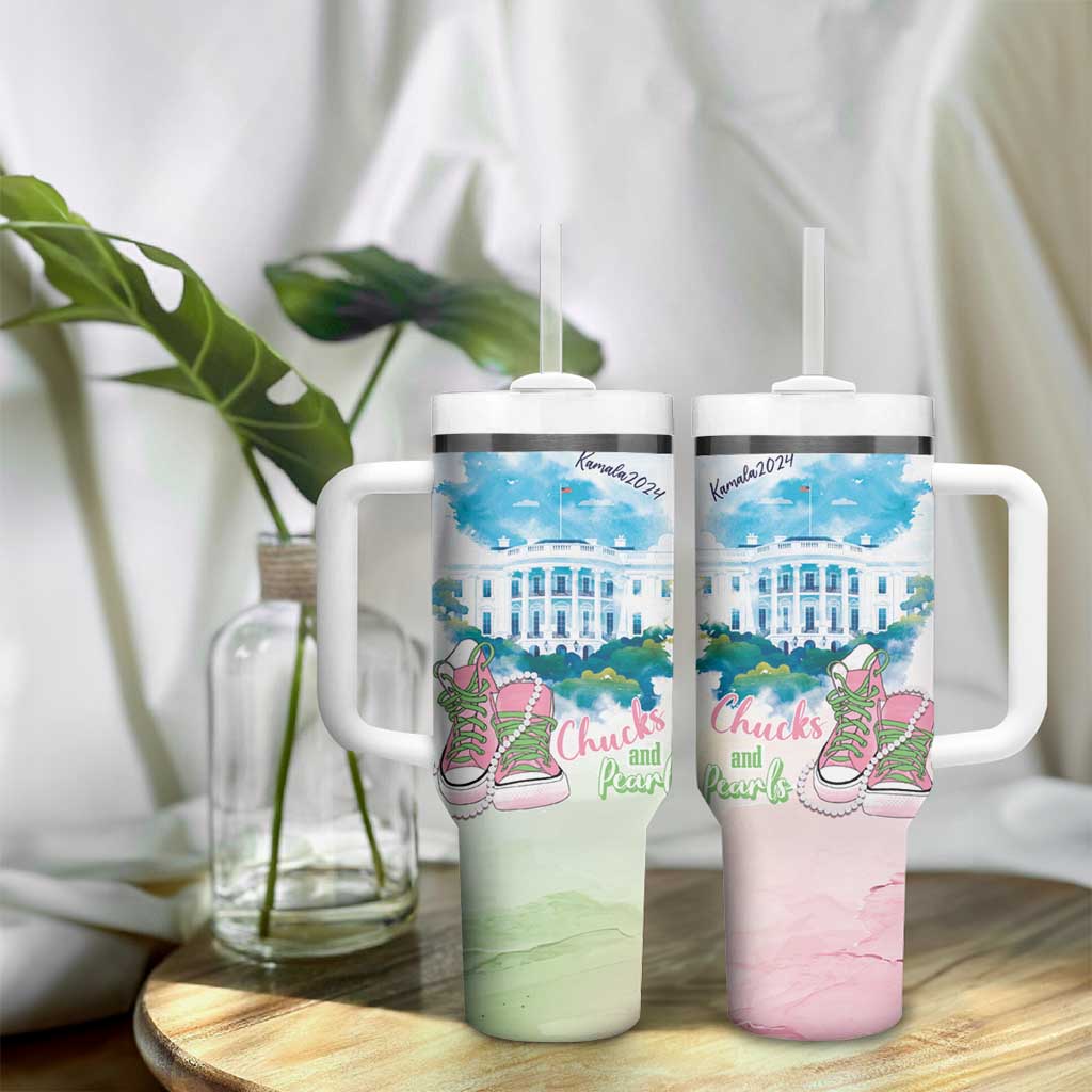 Chucks N Pearls 2024 Tumbler With Handle Pink Green Rocking The World LT7