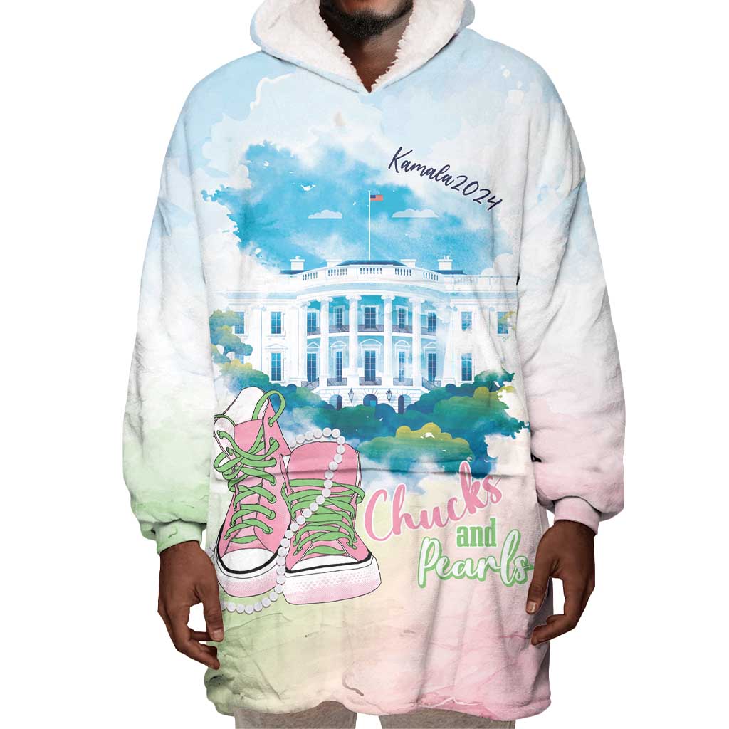 Chucks N Pearls 2024 Wearable Blanket Hoodie Pink Green Rocking The World LT7