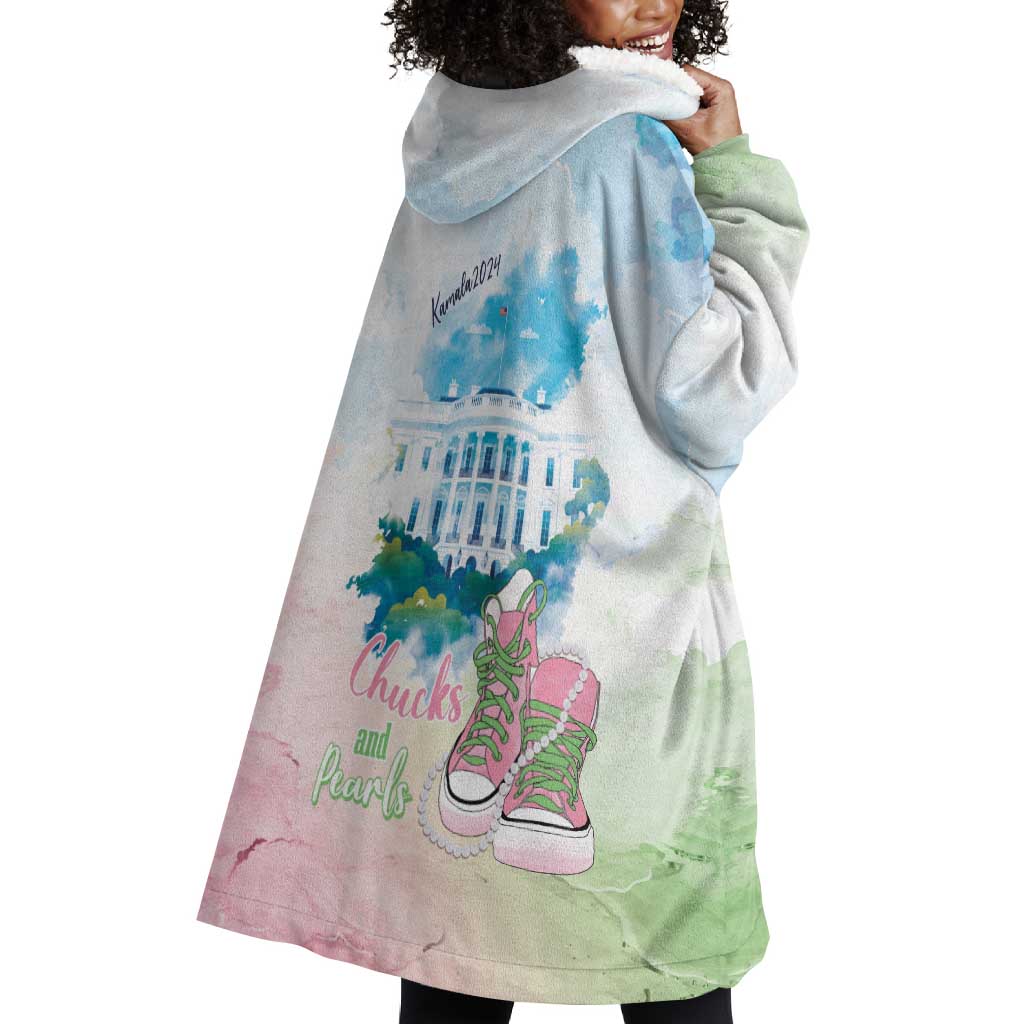 Chucks N Pearls 2024 Wearable Blanket Hoodie Pink Green Rocking The World LT7