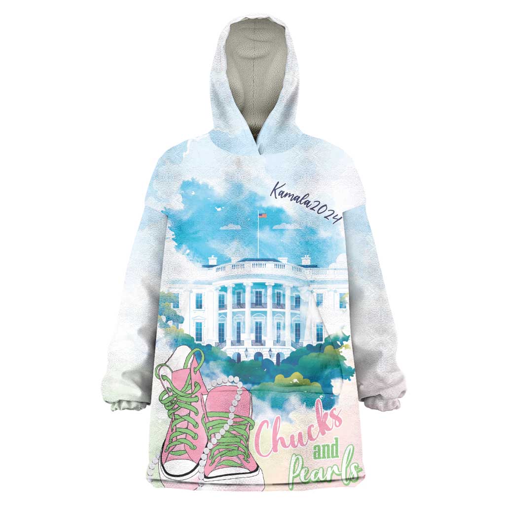 Chucks N Pearls 2024 Wearable Blanket Hoodie Pink Green Rocking The World LT7
