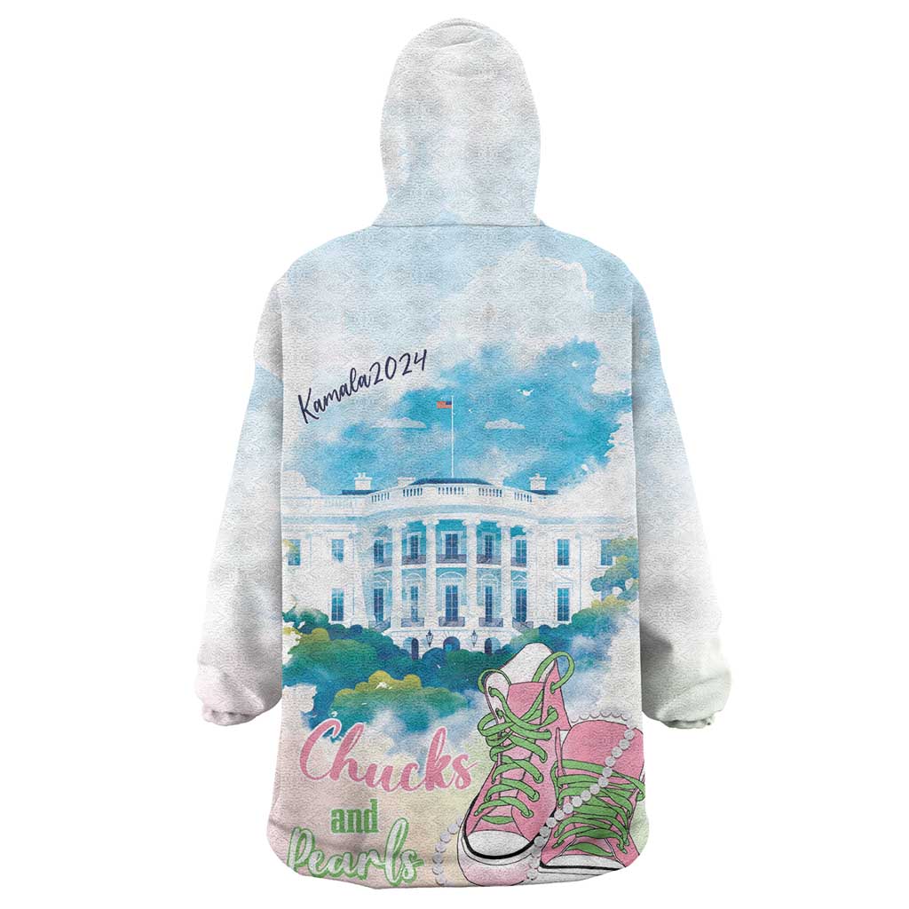 Chucks N Pearls 2024 Wearable Blanket Hoodie Pink Green Rocking The World LT7