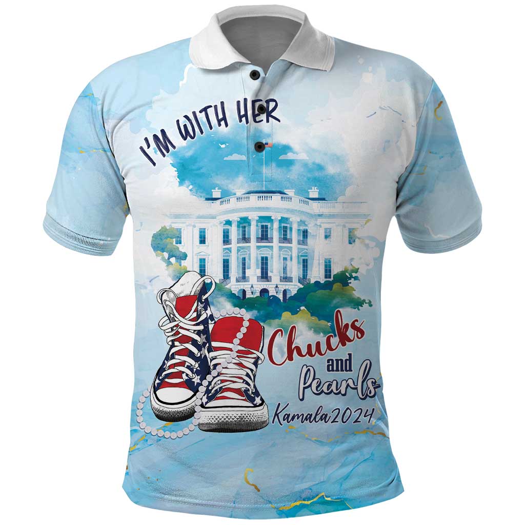 Chucks N Pearls 2024 Polo Shirt I'm With Her LT7