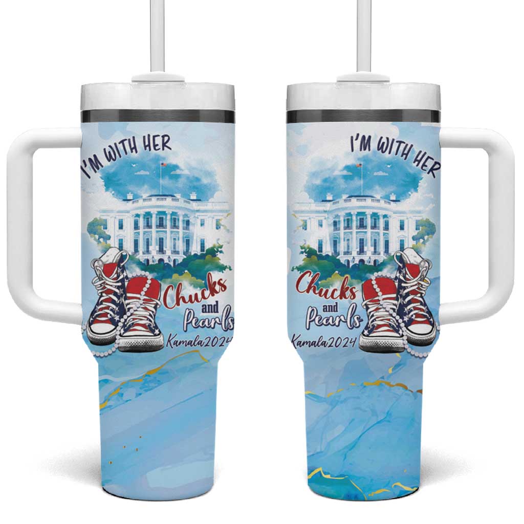 Chucks N Pearls 2024 Tumbler With Handle I'm With Her LT7
