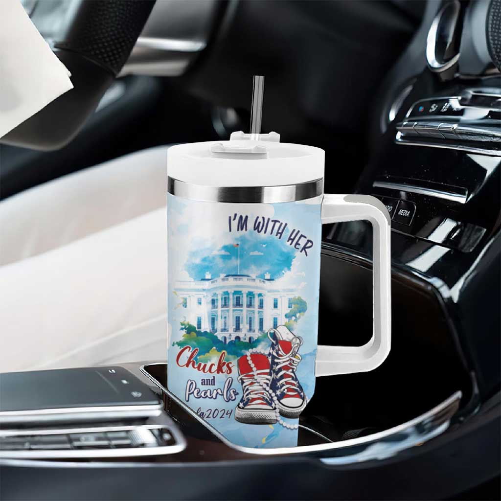 Chucks N Pearls 2024 Tumbler With Handle I'm With Her LT7