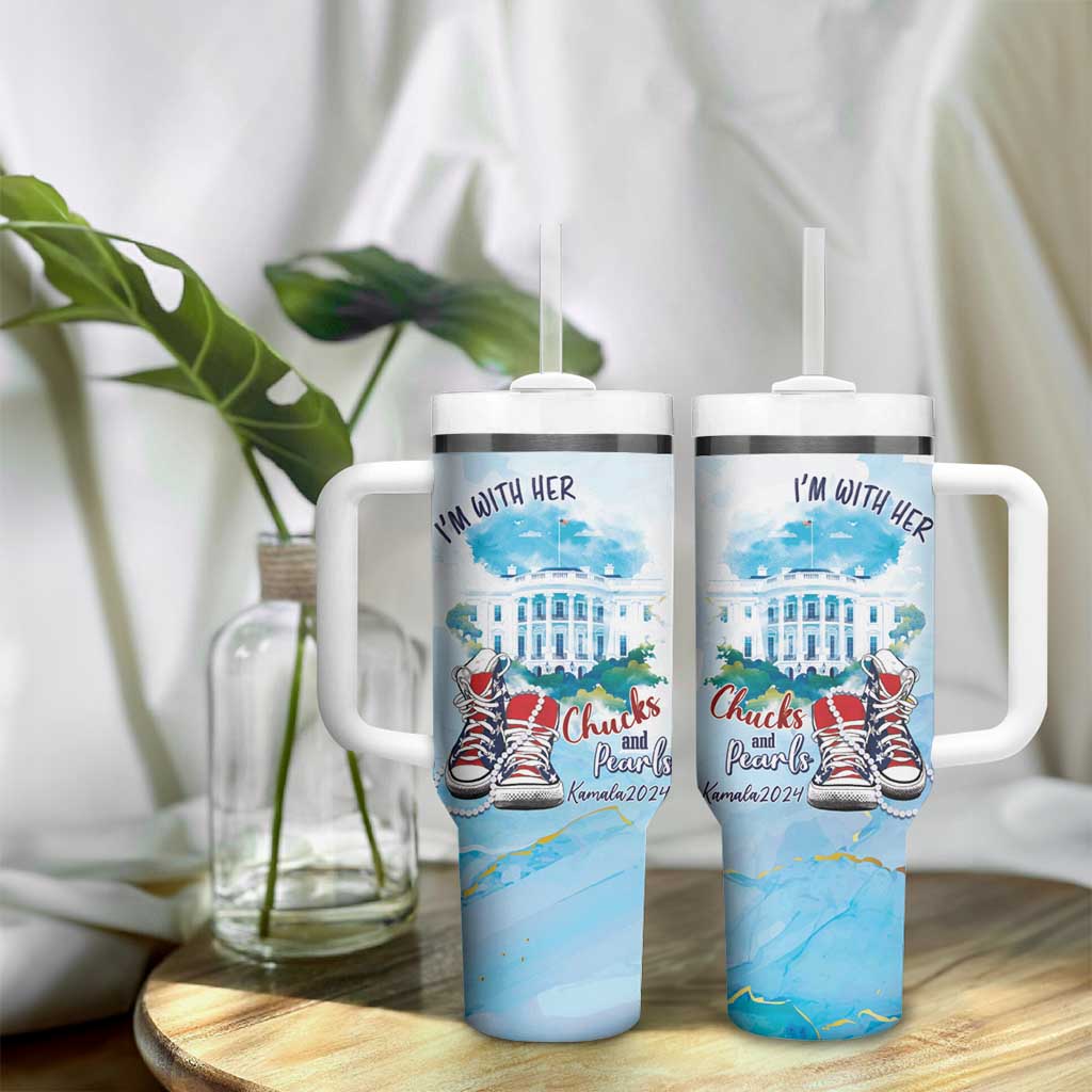 Chucks N Pearls 2024 Tumbler With Handle I'm With Her LT7