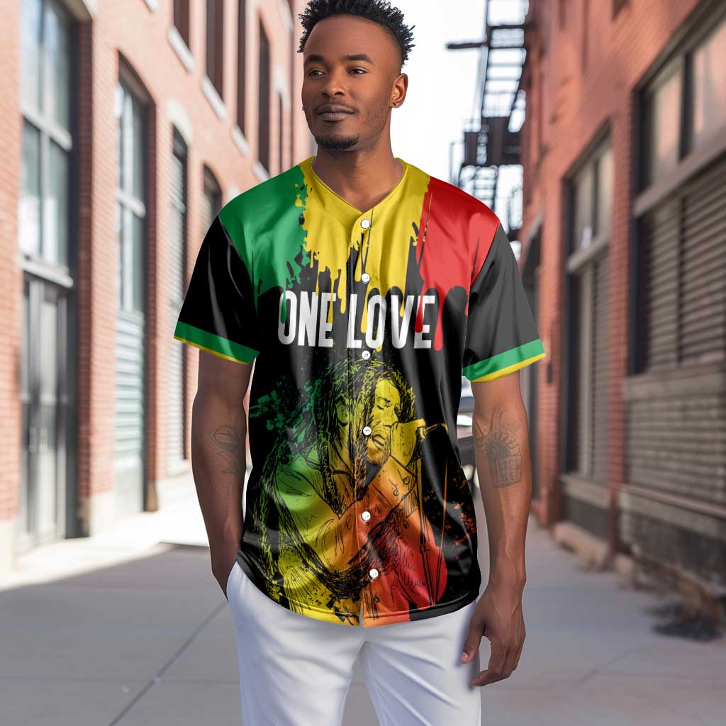 Jamaica Reggae King Baseball Jersey Sketch Style One Love LT7