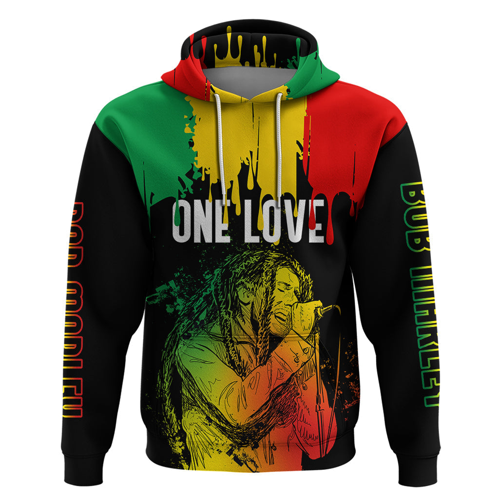 Jamaica Reggae Hoodie Legend Bob Sketch Style One Love LT7