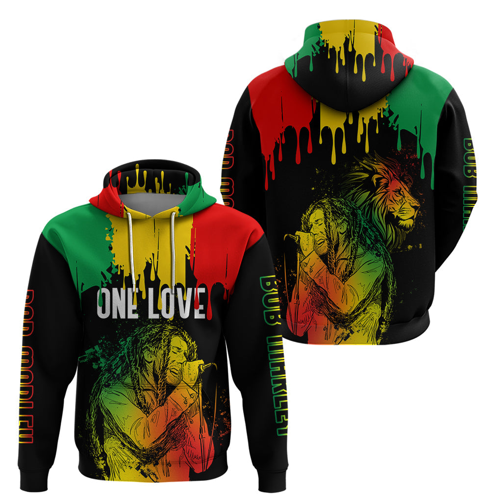 Jamaica Reggae Hoodie Legend Bob Sketch Style One Love LT7