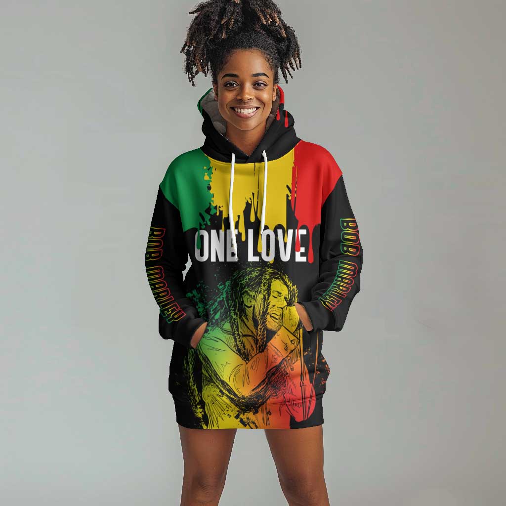 Jamaica Reggae King Hoodie Dress Sketch Style One Love LT7