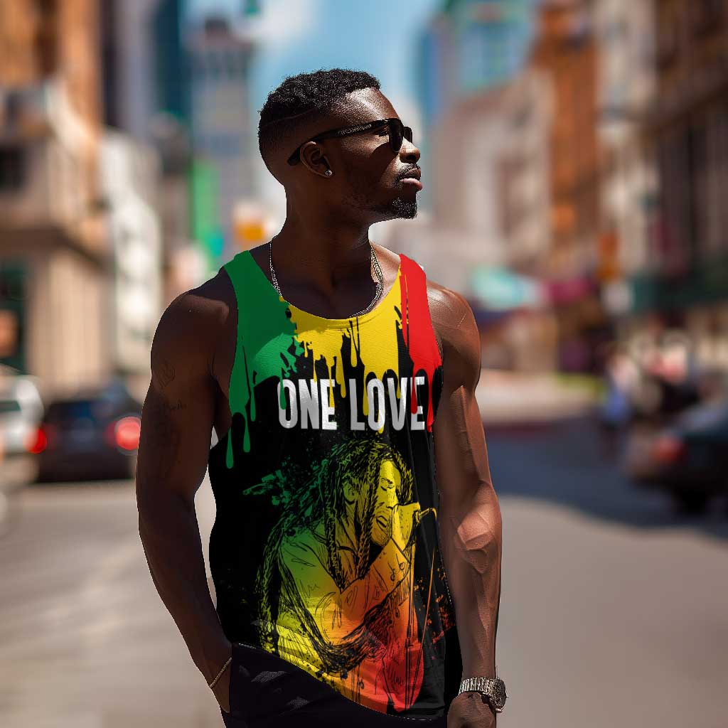 Jamaica Reggae King Men Tank Top Sketch Style One Love LT7
