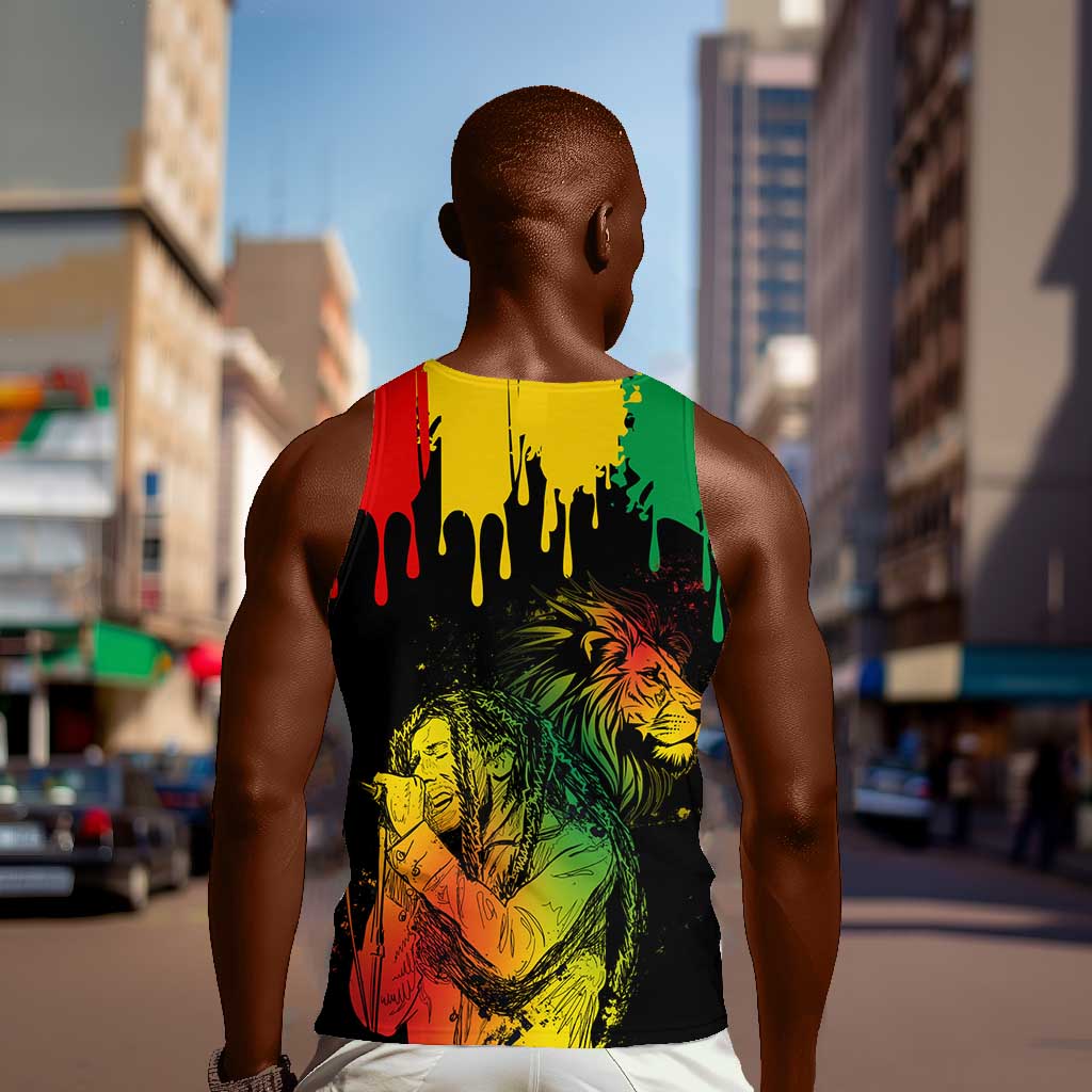 Jamaica Reggae King Men Tank Top Sketch Style One Love LT7