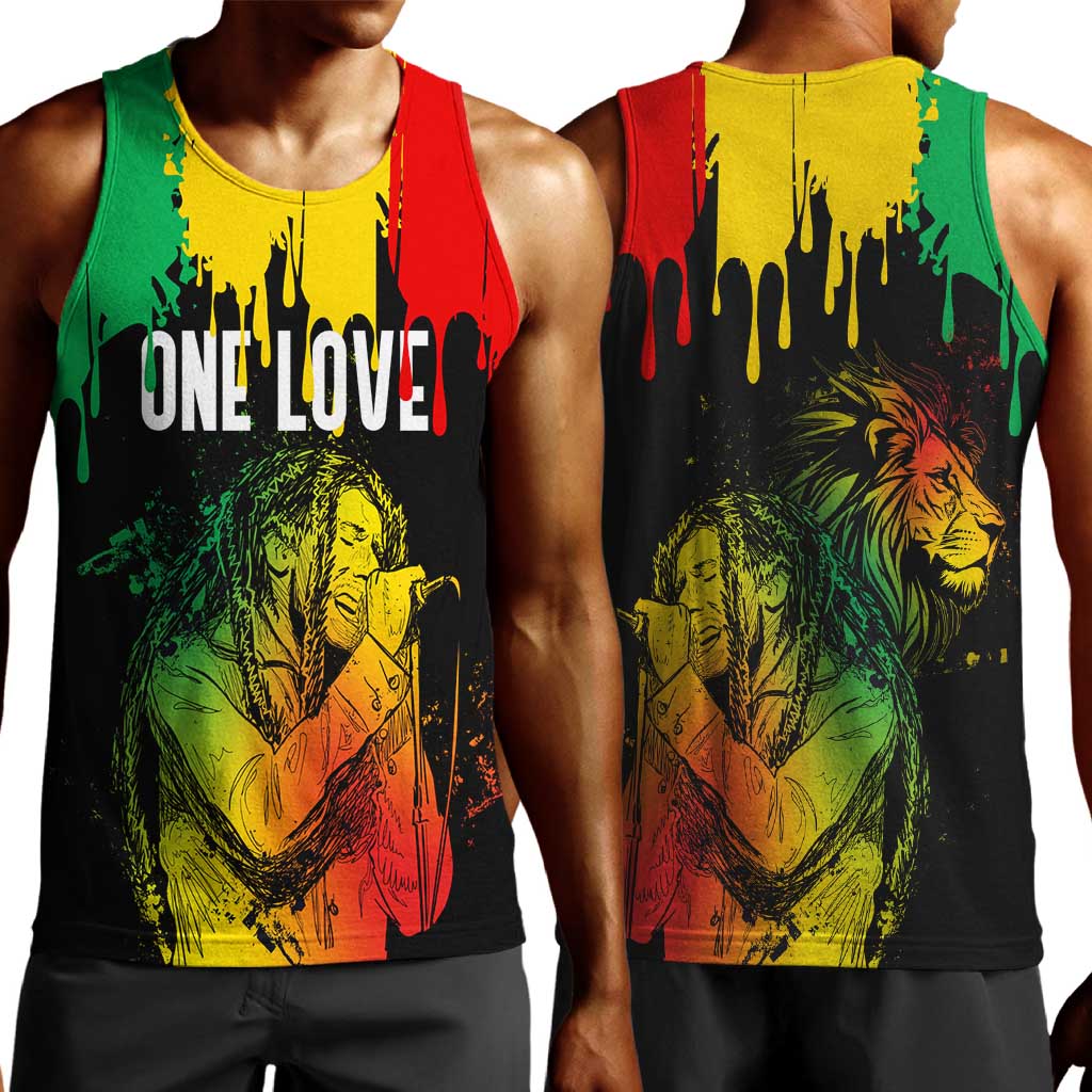Jamaica Reggae King Men Tank Top Sketch Style One Love LT7
