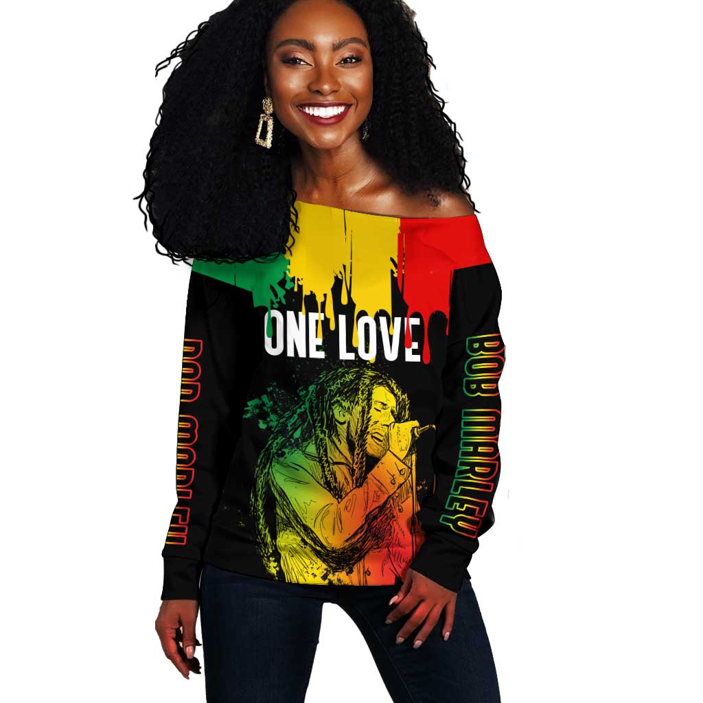 Jamaica Reggae King Off Shoulder Sweater Sketch Style One Love LT7