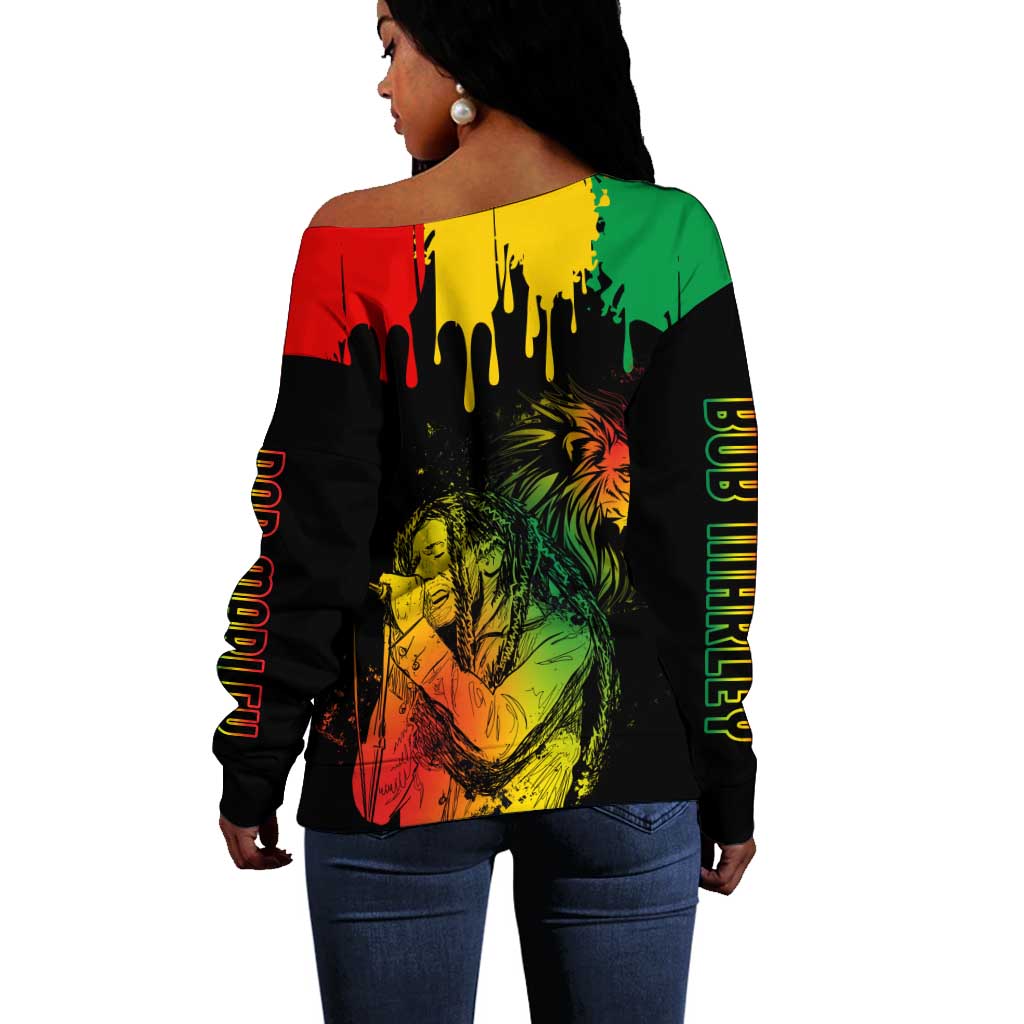 Jamaica Reggae King Off Shoulder Sweater Sketch Style One Love LT7