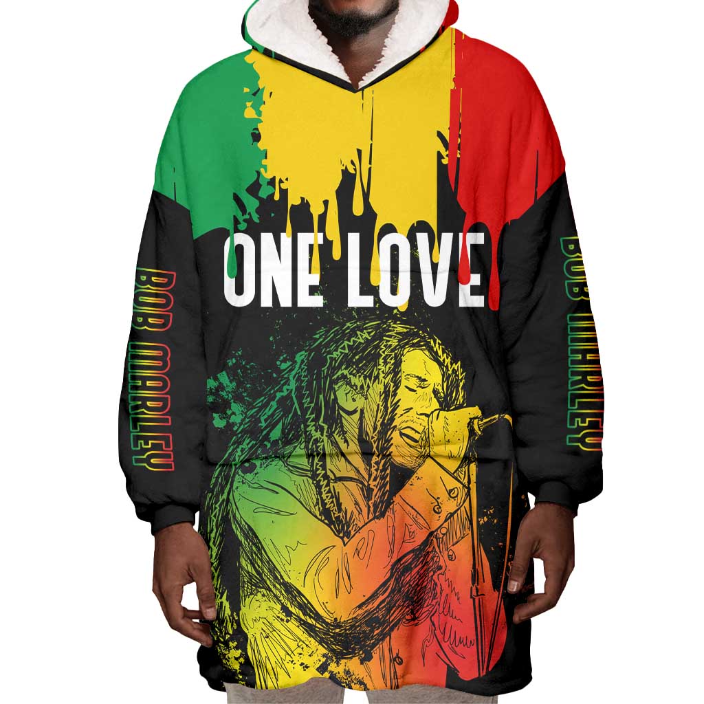 Jamaica Reggae King Wearable Blanket Hoodie Sketch Style One Love LT7