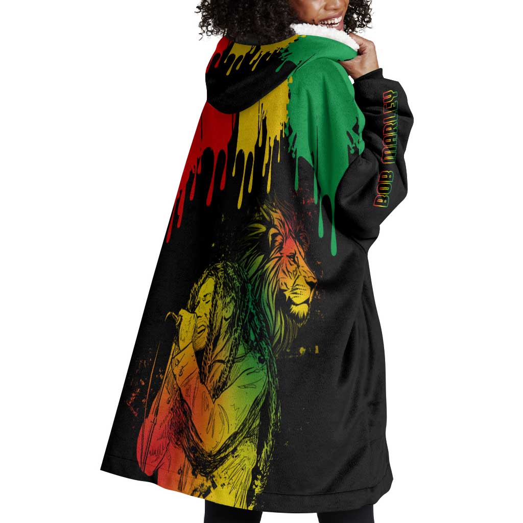 Jamaica Reggae King Wearable Blanket Hoodie Sketch Style One Love LT7