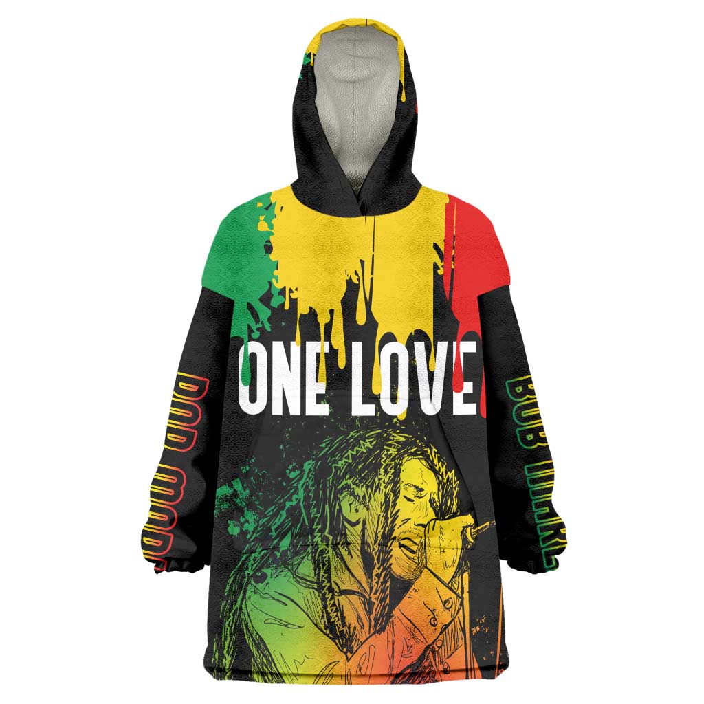 Jamaica Reggae King Wearable Blanket Hoodie Sketch Style One Love LT7