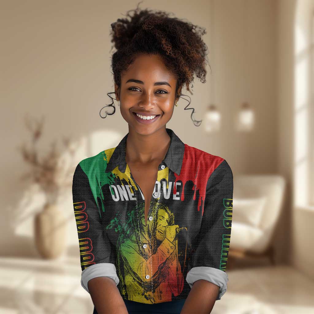Jamaica Reggae King Women Casual Shirt Sketch Style One Love LT7