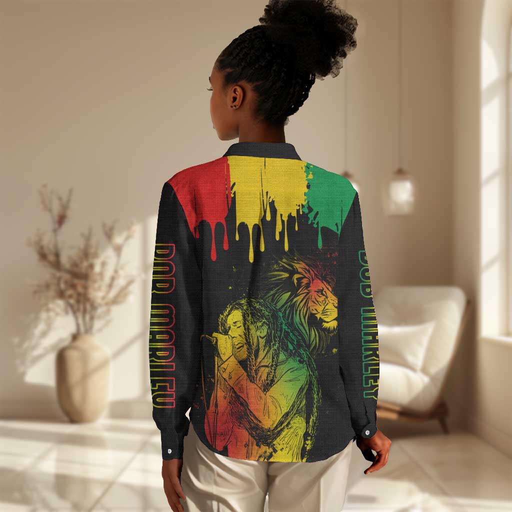 Jamaica Reggae King Women Casual Shirt Sketch Style One Love LT7
