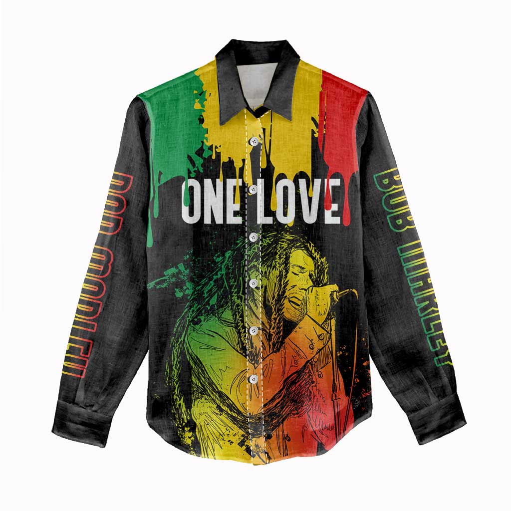 Jamaica Reggae King Women Casual Shirt Sketch Style One Love LT7