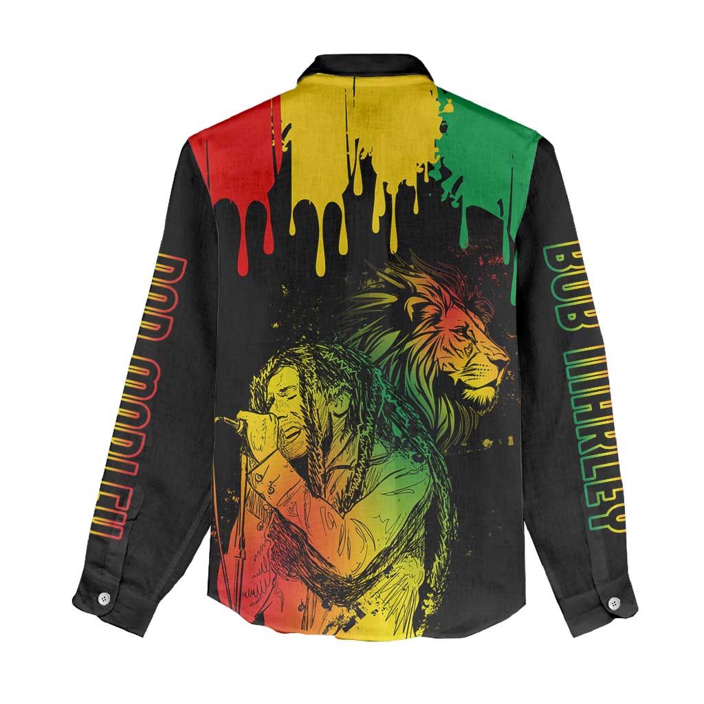 Jamaica Reggae King Women Casual Shirt Sketch Style One Love LT7