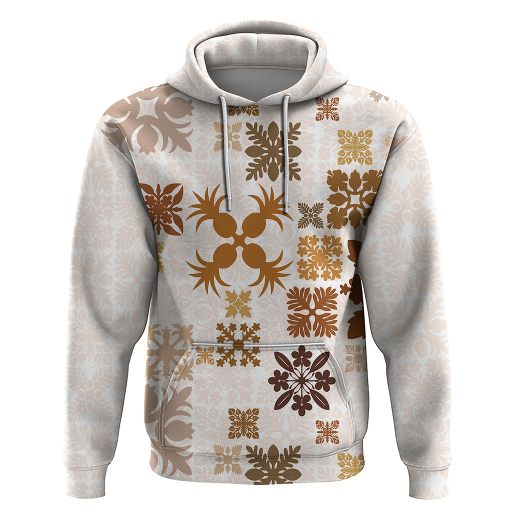 Vintage Hawaii Hoodie Hawaiian Quilt Kapa Mismatch Beige LT7
