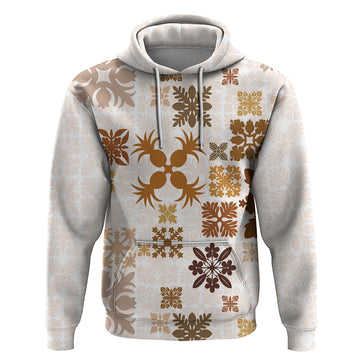 Vintage Hawaii Hoodie Hawaiian Quilt Kapa Mismatch Beige LT7