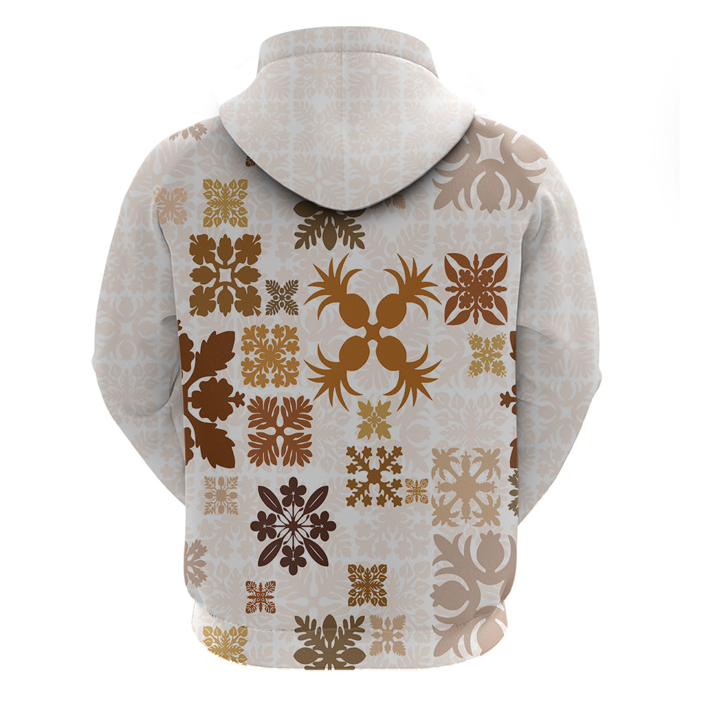 Vintage Hawaii Hoodie Hawaiian Quilt Kapa Mismatch Beige LT7