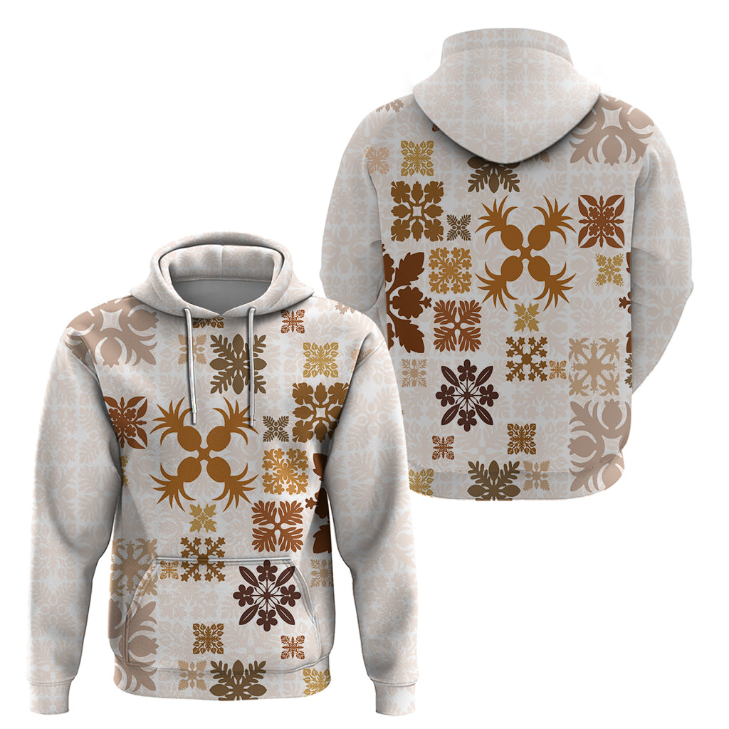 Vintage Hawaii Hoodie Hawaiian Quilt Kapa Mismatch Beige LT7