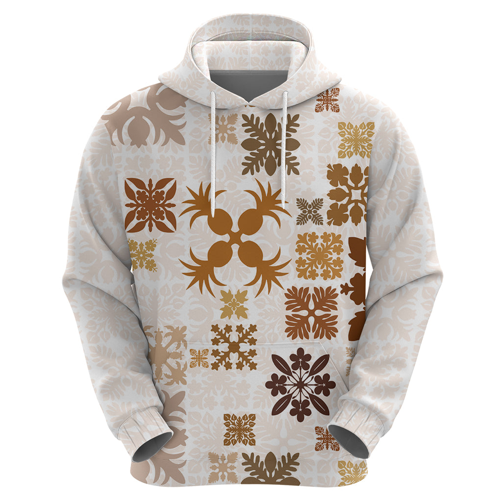 Vintage Hawaii Hoodie Hawaiian Quilt Kapa Mismatch Beige LT7